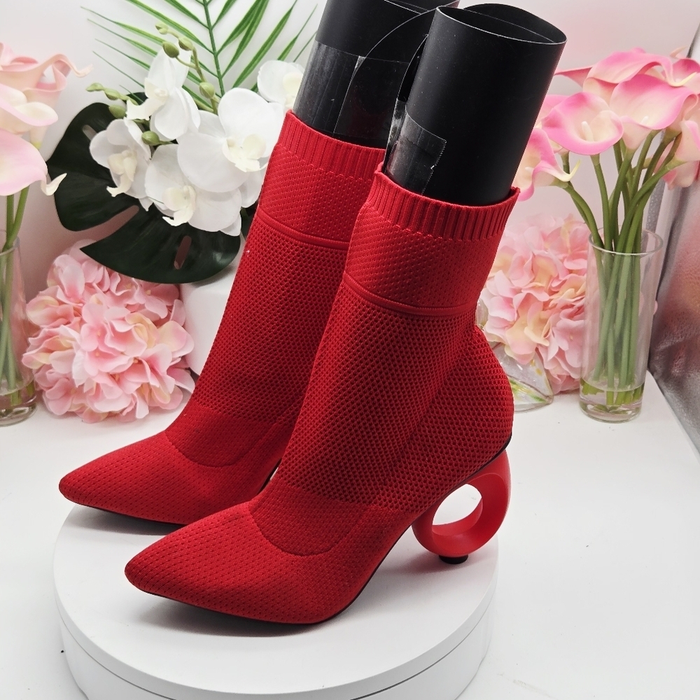 Lady Couture LV Beyonce Red Knitted Bootie Sz 9
